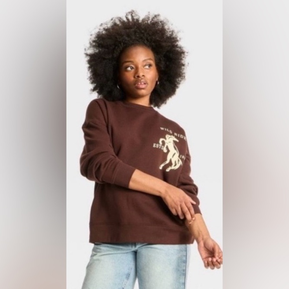 🐴NWT WILD FABLE LONG LIVE COWGIRLS BROWN SWEATSHIRT SIZE MEDIUM🐴